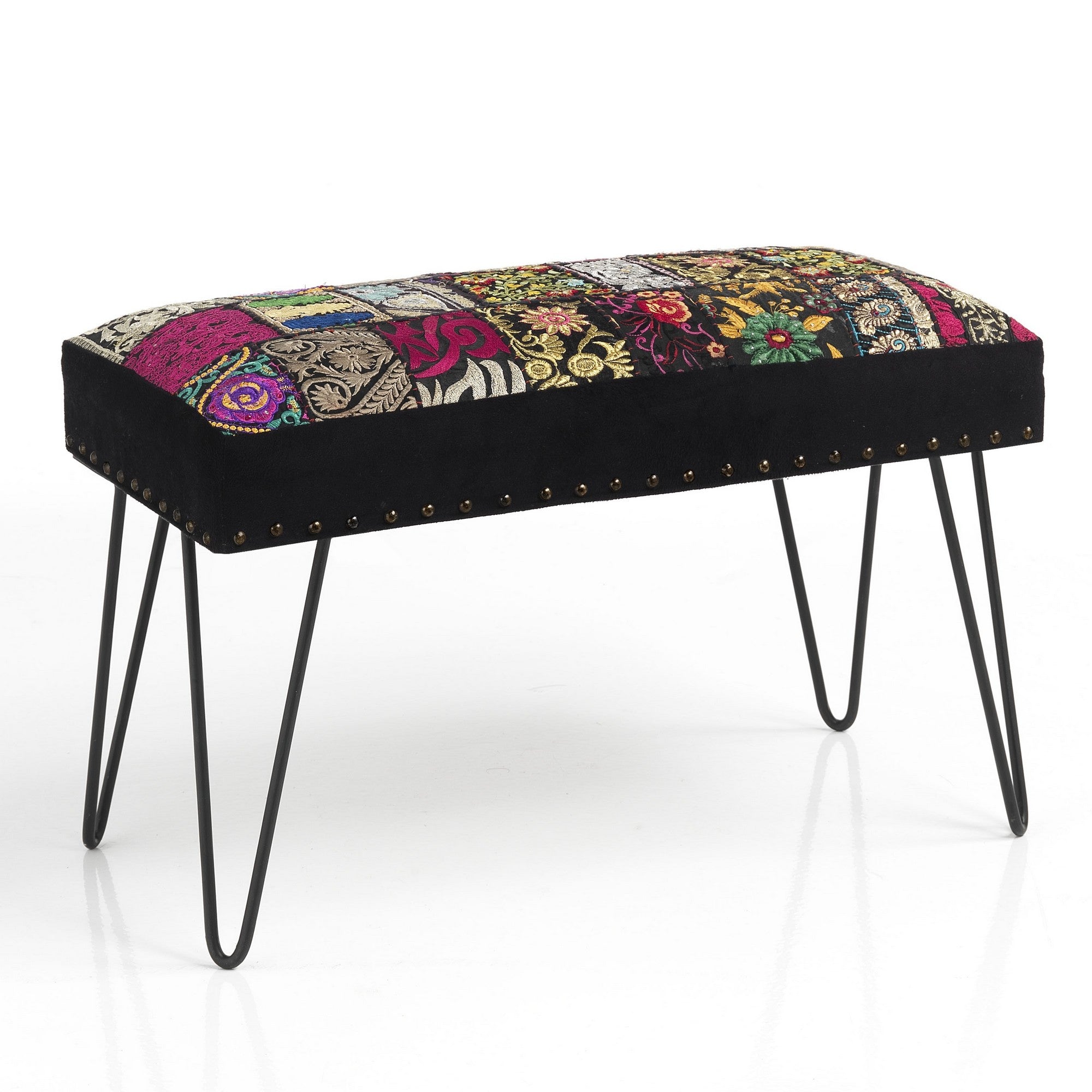 PUNK bench with cotton upholstery using patchwork technique