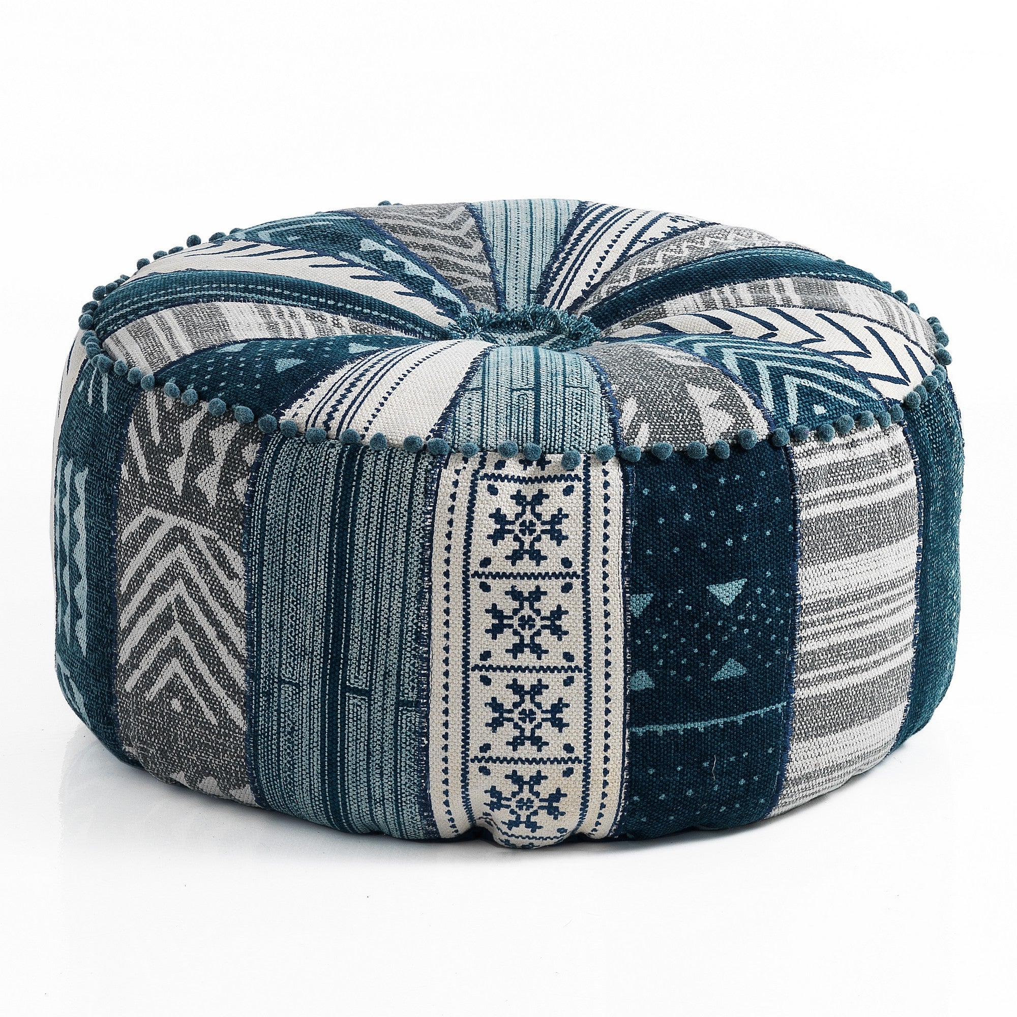 RELAXO pouf in cotton and fabric fibres with patchwork technique