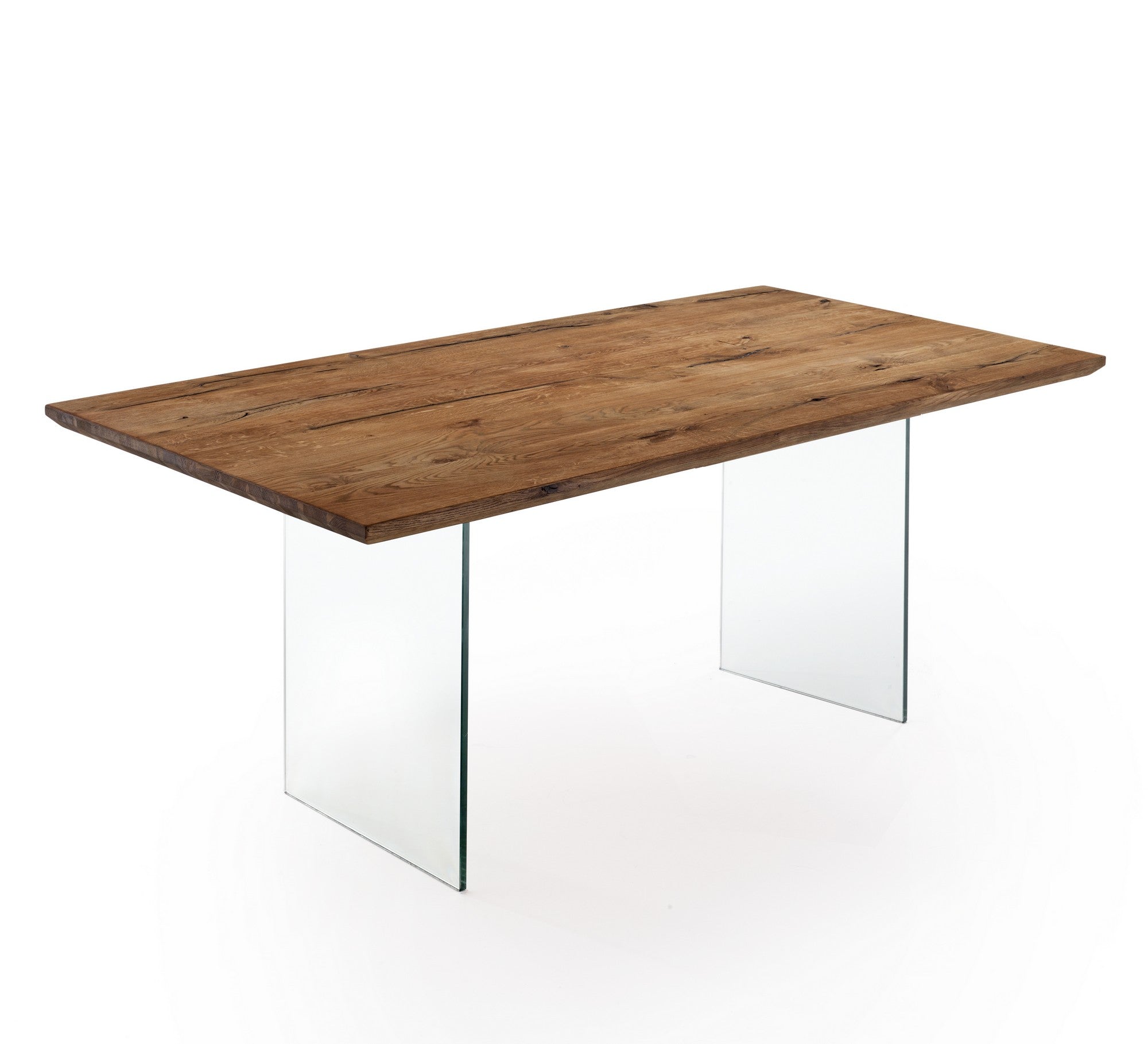 Table STEFAN en bois massif avec pieds en verre