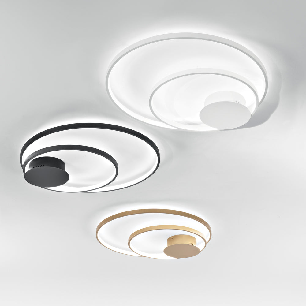 Plafonnier Diem LED 40W, avec structure en aluminium gaufré blanc, or ou noir et interrupteur interne pour personnaliser la température de couleur