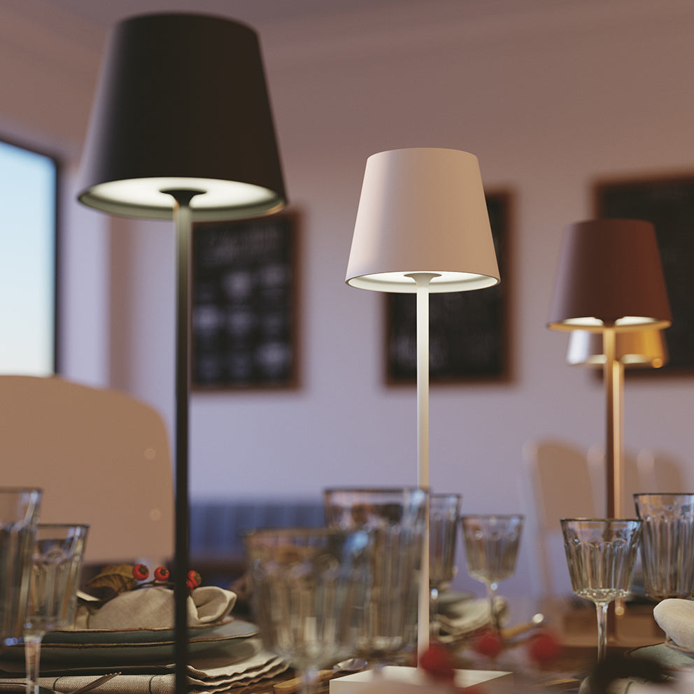 Lampada LED da tavolo ricaricabile DRINK in metallo con touch dimmer