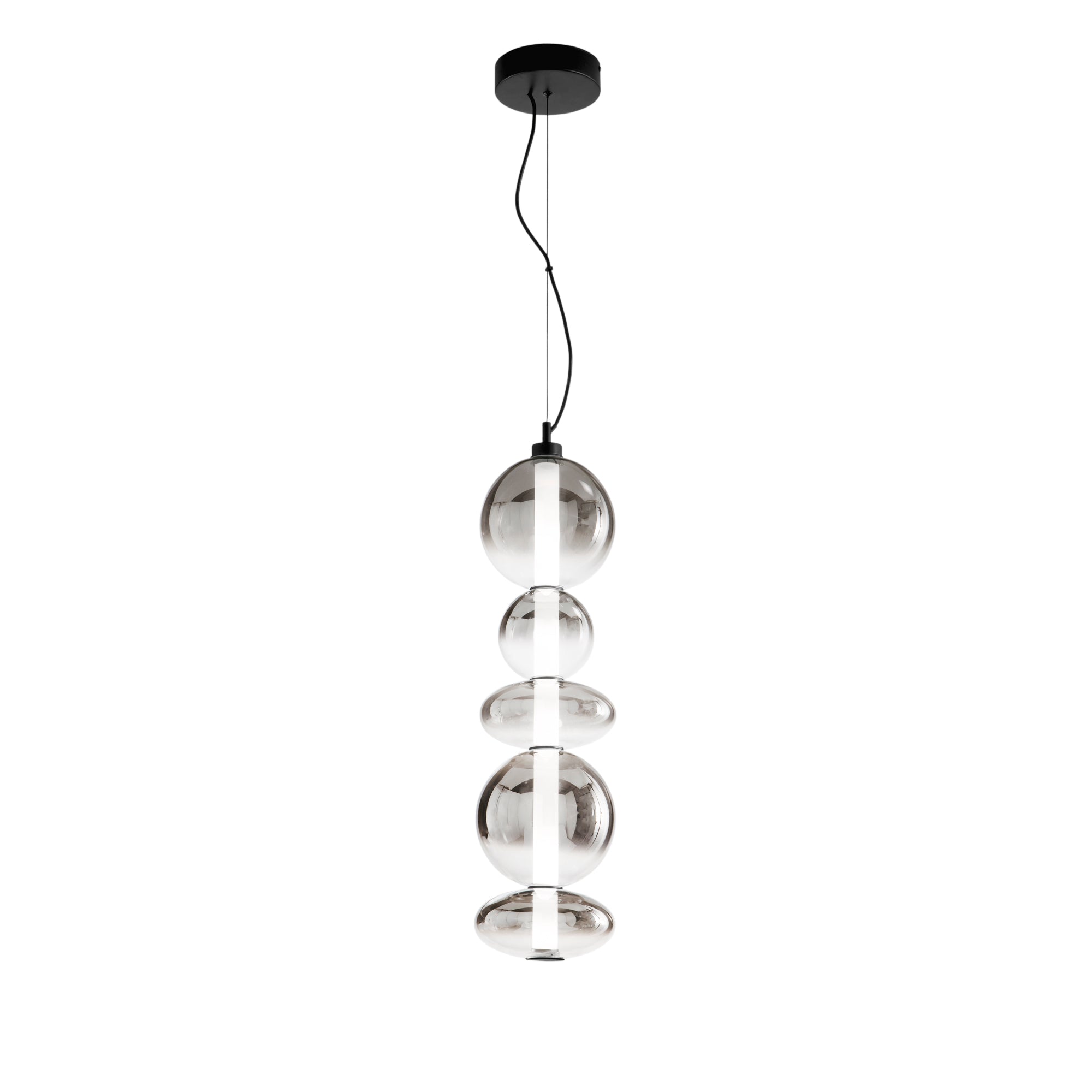 Suspension LED KEMET en métal avec diffuseurs en verre fumé