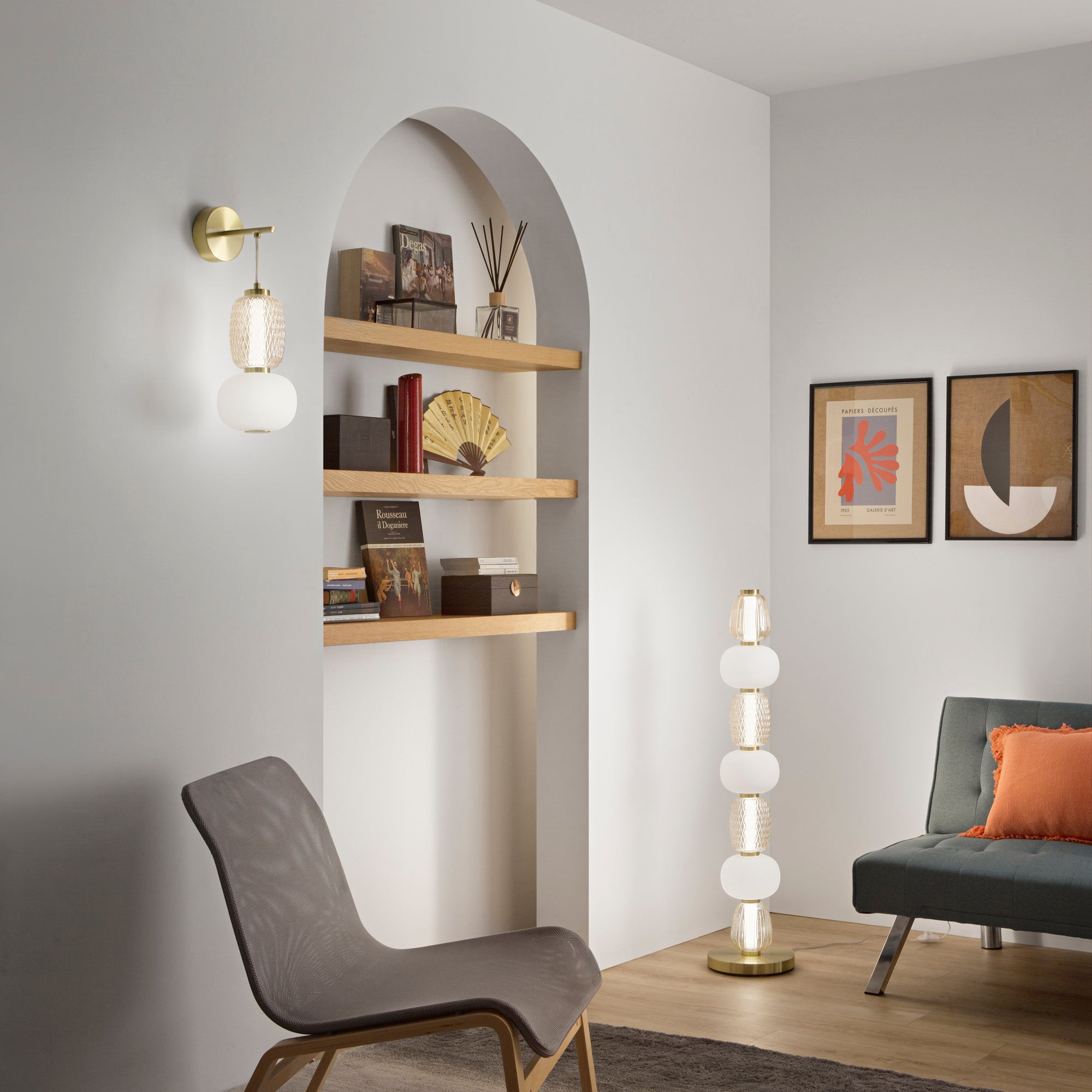 Piantana TOTEM oro 7 vetri trasparente con diffusore opale LED Integrato - FT-FeelThe