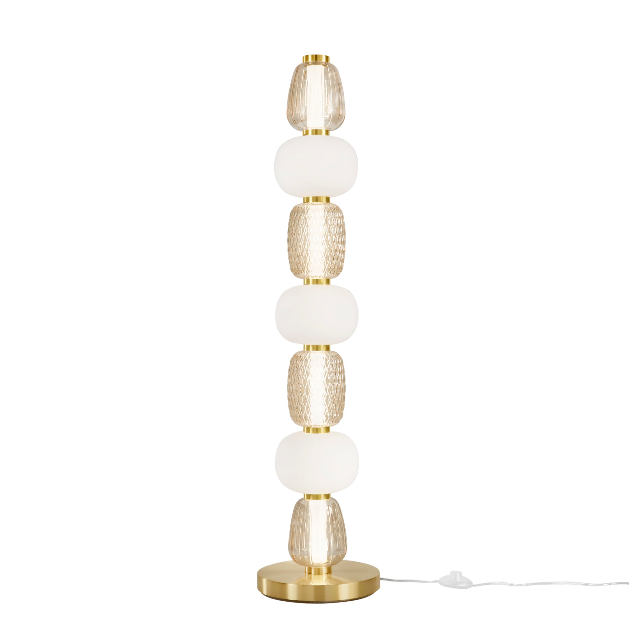 TOTEM gold floor lamp 7 transparent glasses with opal diffuser Integrated LED