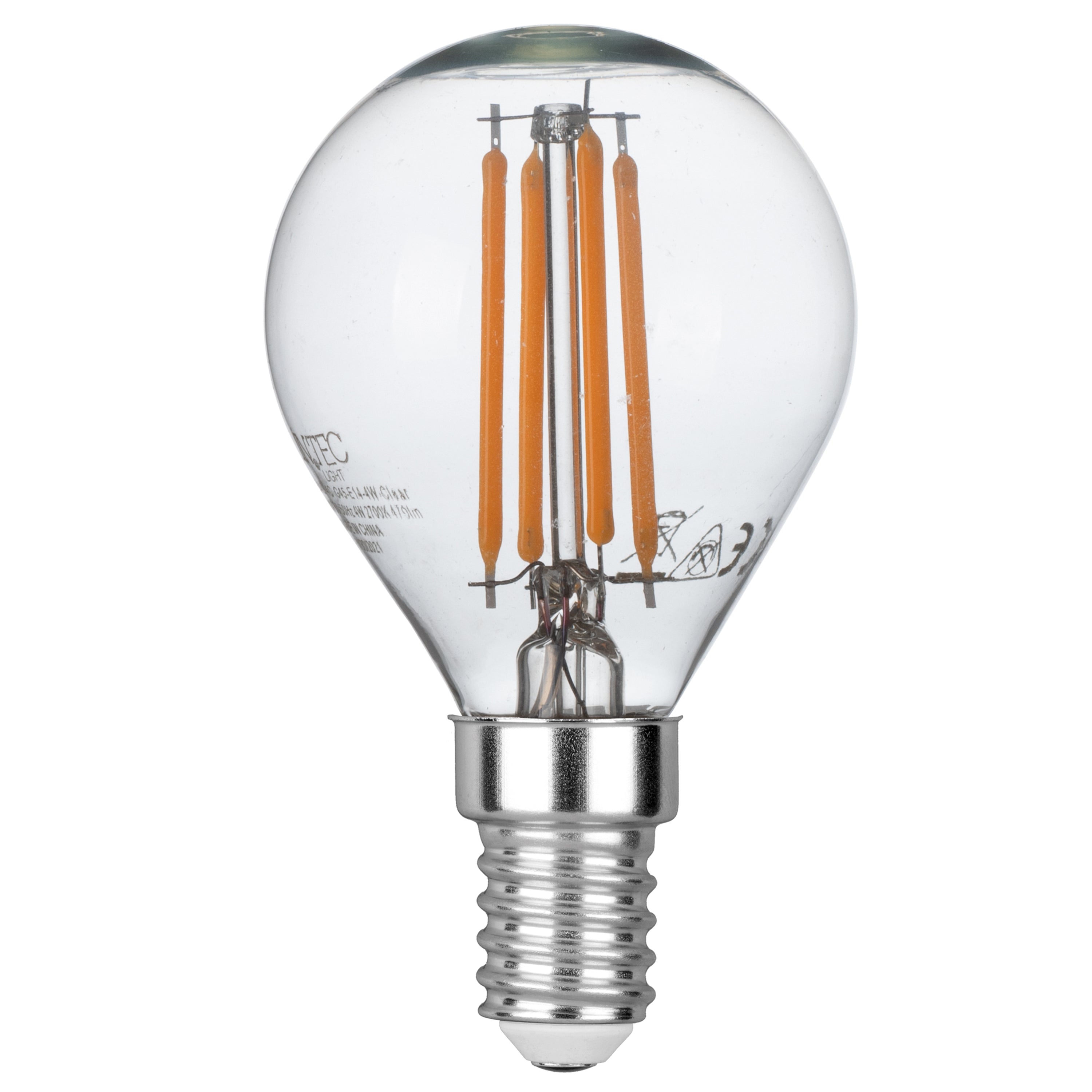 KIT de 3 bombillas LED globo de filamento E14 4W, 470 Lumen 4,5x7,8 cm. 