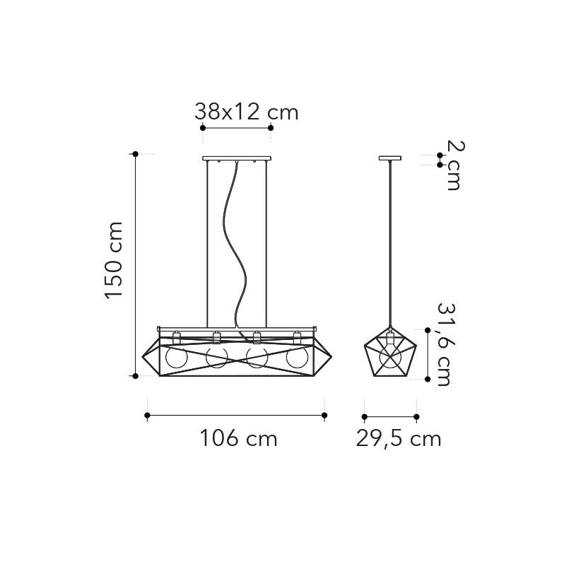 Lampadario a sospensione ABRAXAS, quattro luci - FT-FeelThe