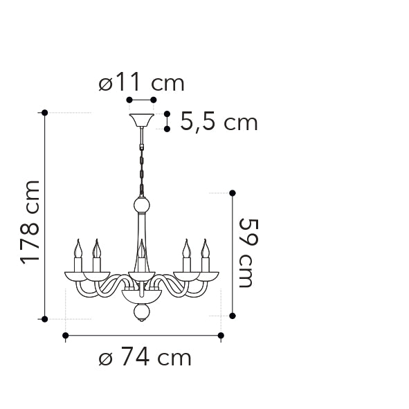 Lampadario ALFIERE in vetro soffiato satinato con finiture cromate, 6 luci - FT-FeelThe