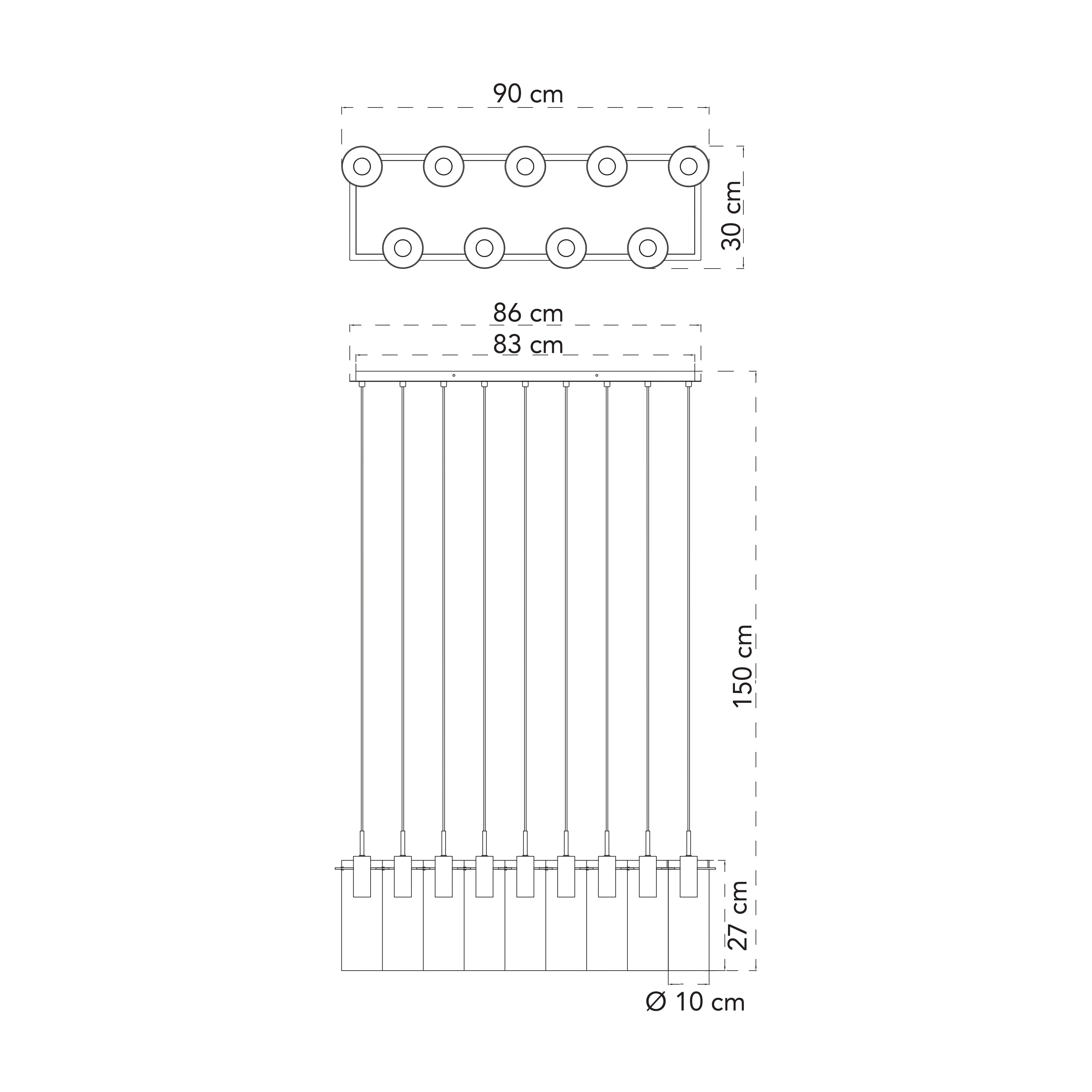 Sospensione lineare MAGIC, nove diffusori - FT-FeelThe