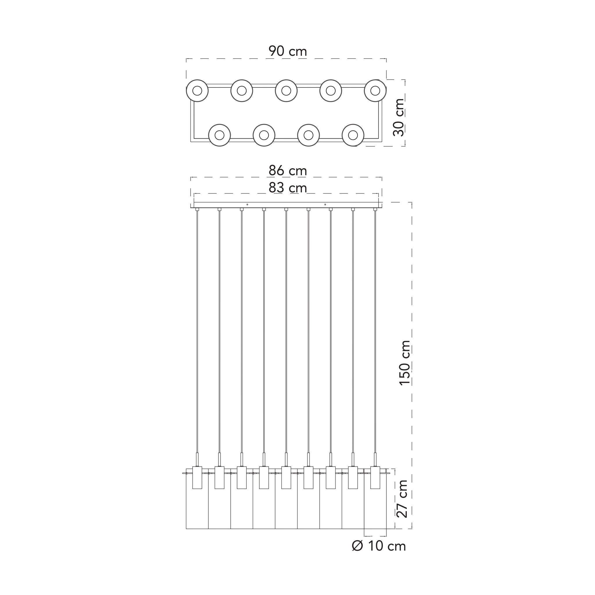 Sospensione lineare MAGIC, nove diffusori - FT-FeelThe