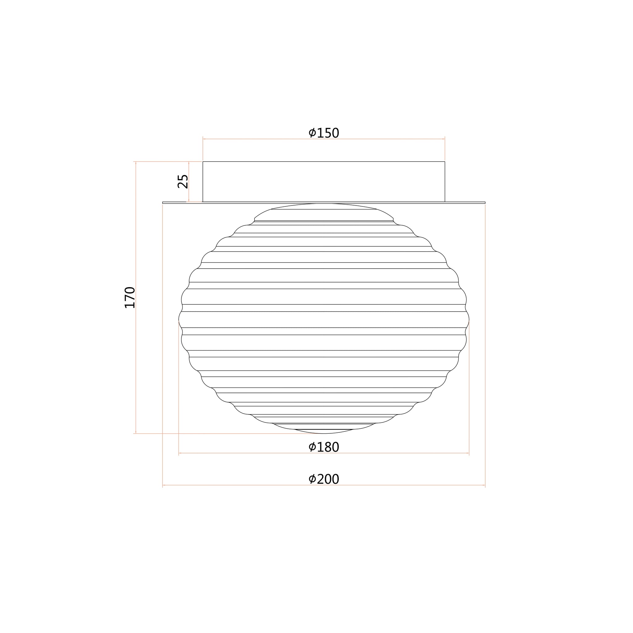 Plafoniera RIPPLE in metallo con diffusore in vetro - FT-FeelThe
