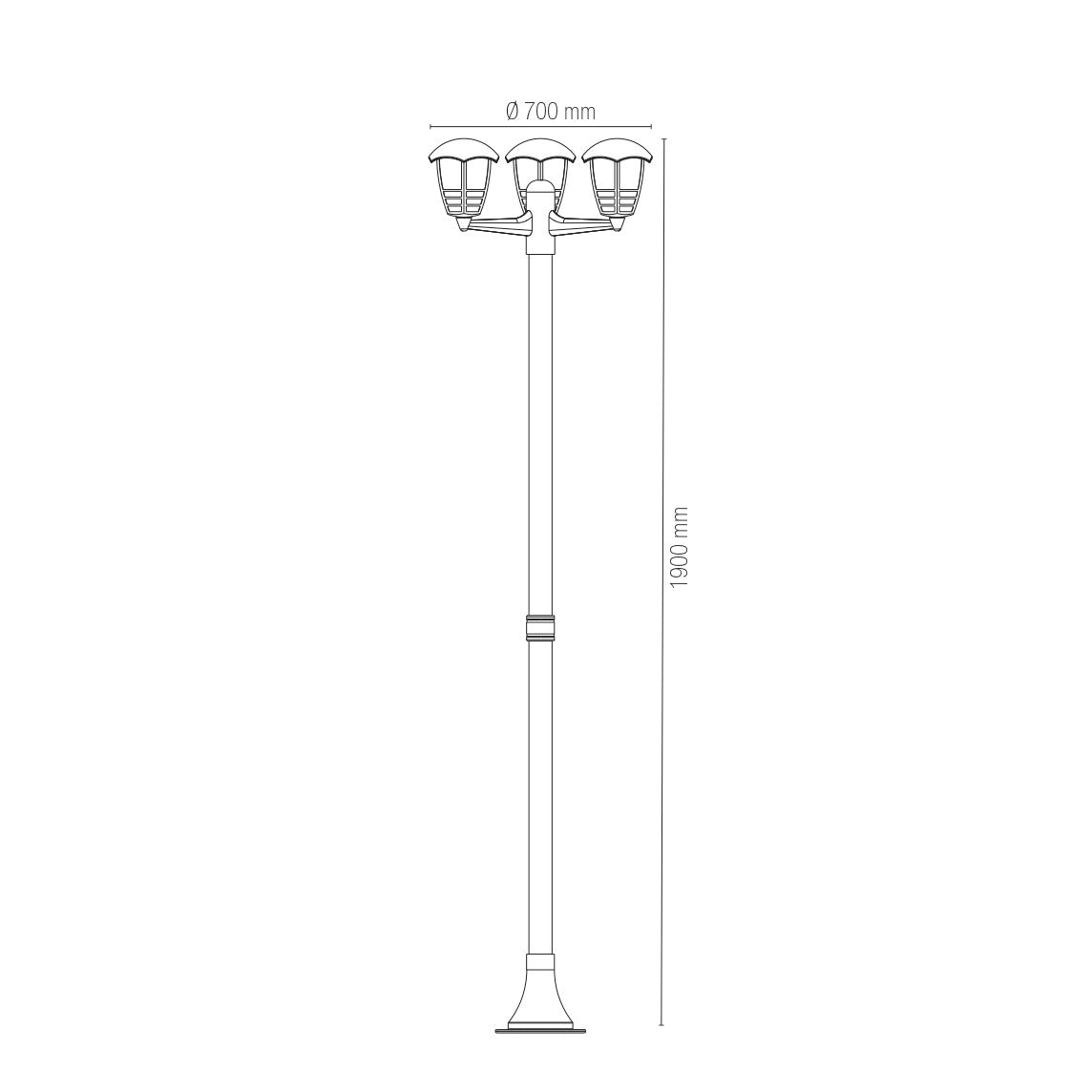 Poteau de lanterne LED d'extérieur CLOE, trois diffuseurs