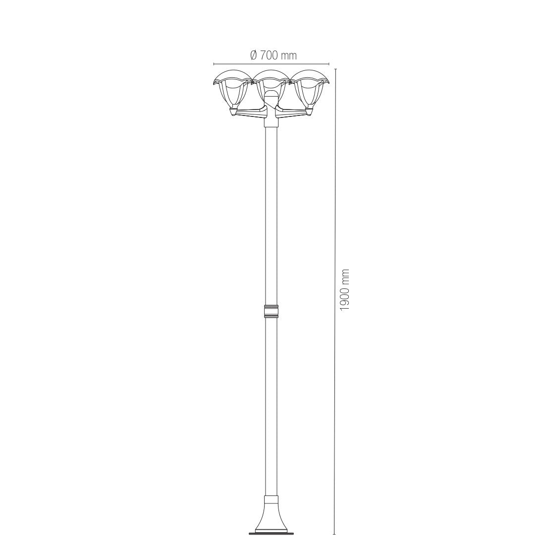 Poteau de lanterne d'extérieur LED MEGAN, trois diffuseurs