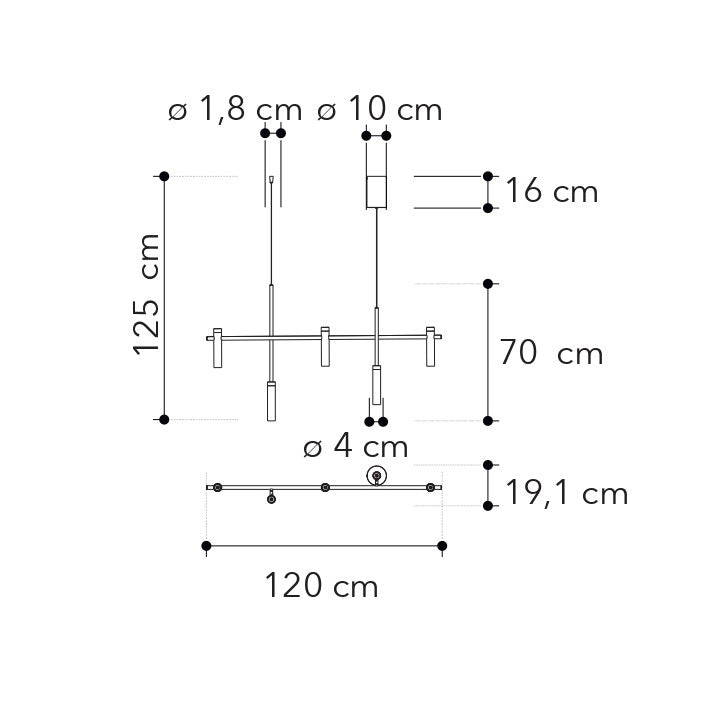 Lampadario a sospensione LED CANDLE, 35W con cinque diffusori - FT-FeelThe