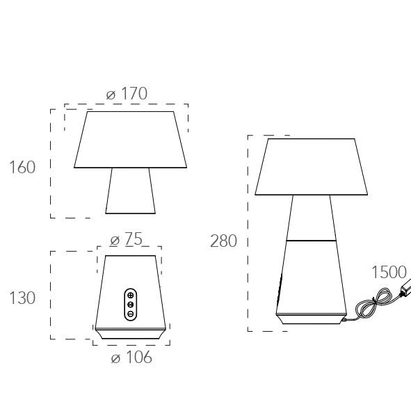 Lampada da tavolo LED DECIBEL ricaricabile, con dimmer e speaker bluetooth