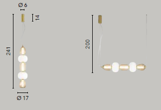 Sospensione TOTEM oro vetro trasparente con diffusore opale LED Integrato - FT-FeelThe
