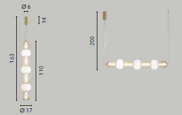 Sospensione TOTEM oro vetro trasparente con diffusore opale LED Integrato - FT-FeelThe
