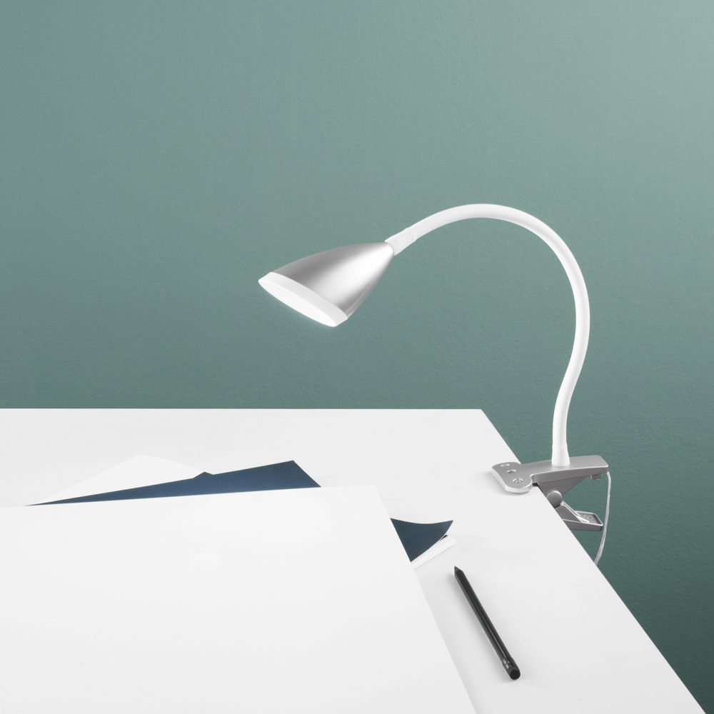 Lampada da tavolo LED HEGEL con pinza e braccio flessibile