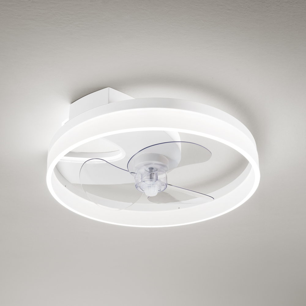 Plafonnier LED SCIROCCO 40W avec ventilateur été et hiver, CCT dimmable avec fonction WIFI et télécommande incluse