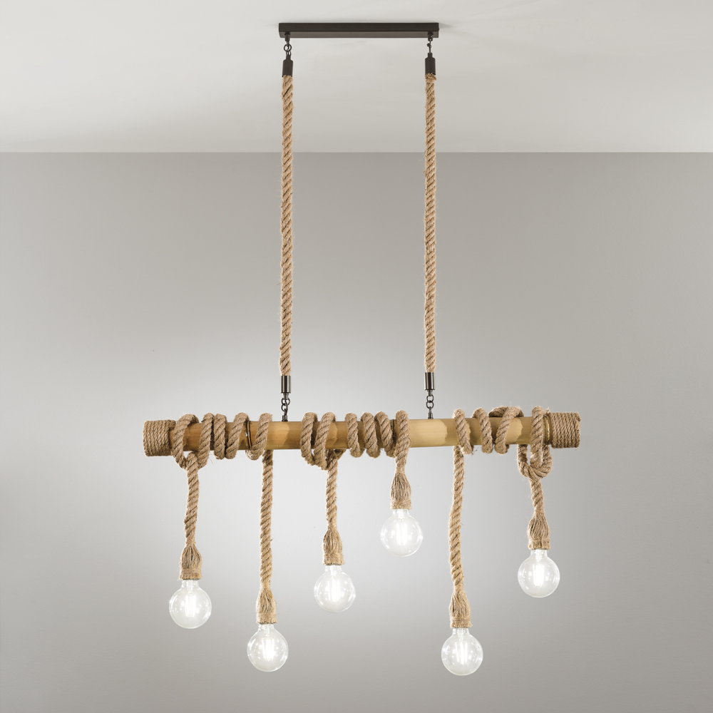 Lampadario a sospensione ROPE in metallo e canapa, 6 luci