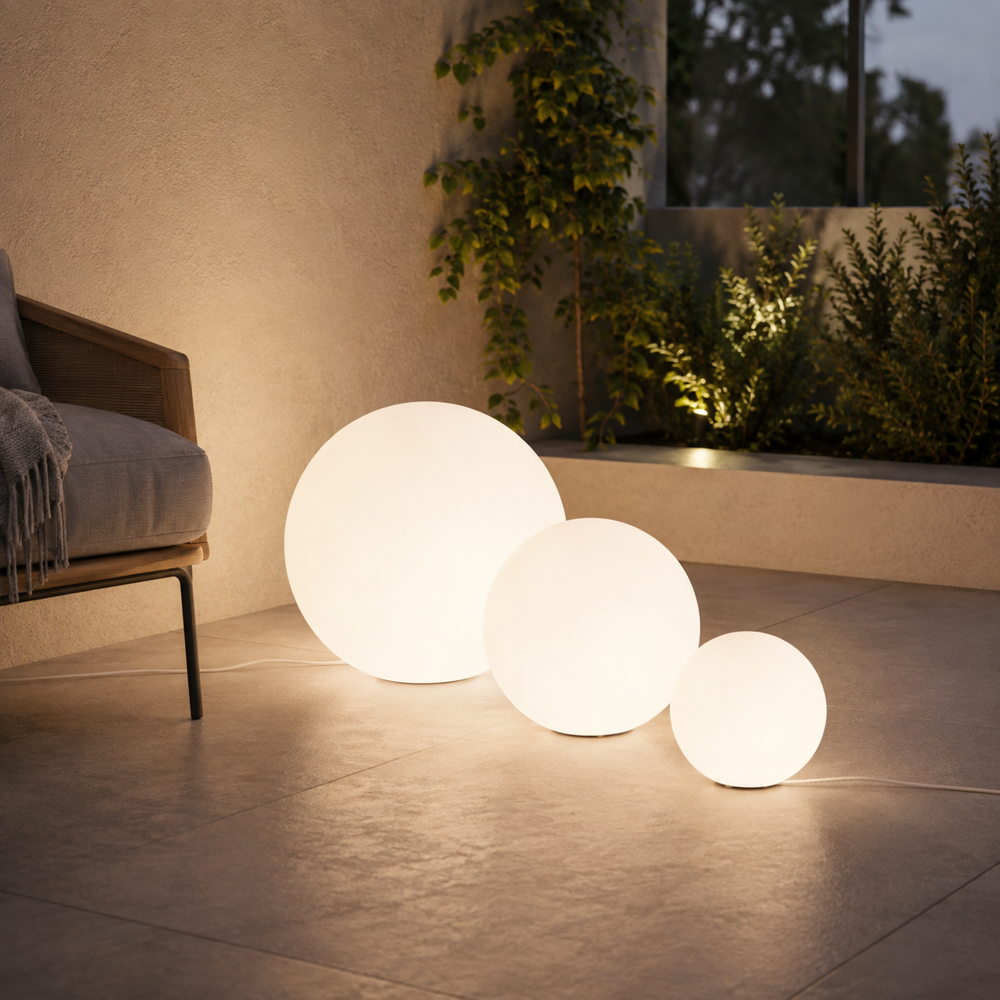 Lampada per esterni GECO E27 disponibile dalla forma a sfera o cubo