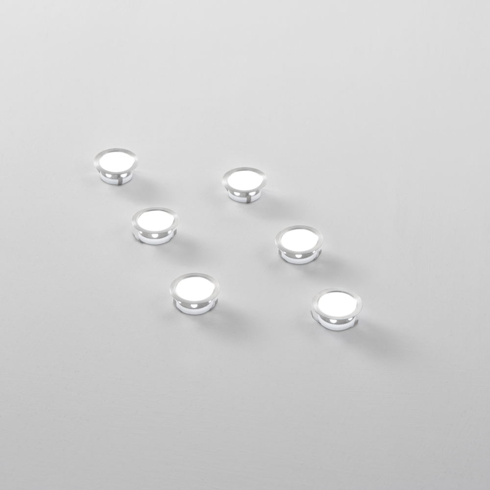 Rider recessed walk-over 6-piece steplight kit, with integrated LED and steel color finish 