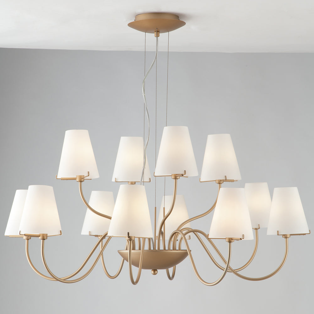 Lampe à suspension CANTO en métal doré avec diffuseurs en verre blanc