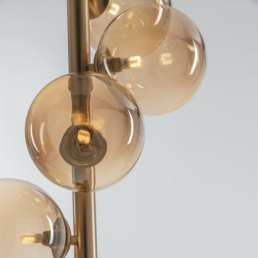Lampadaire HONEY en métal satiné avec quatre diffuseurs en verre soufflé