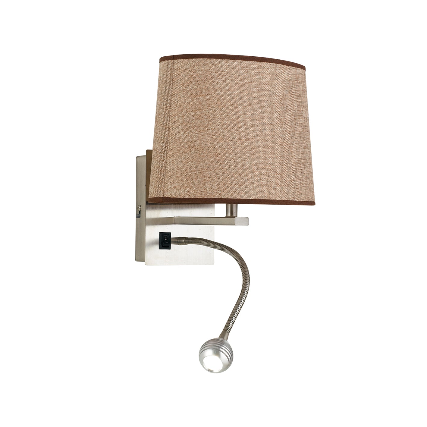 Applique da parete HELLY con diffusore in tessuto marrone e luce orientabile LED da lettura - FT-FeelThe