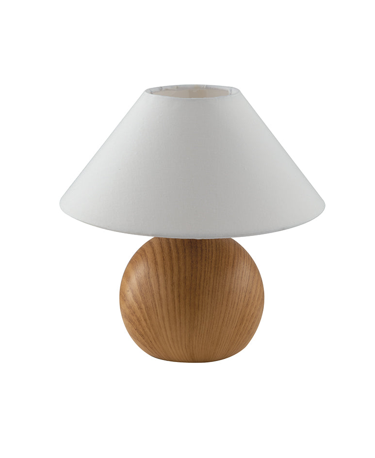 Lámpara de mesa PINO de cerámica imitación madera natural y pantalla de tela