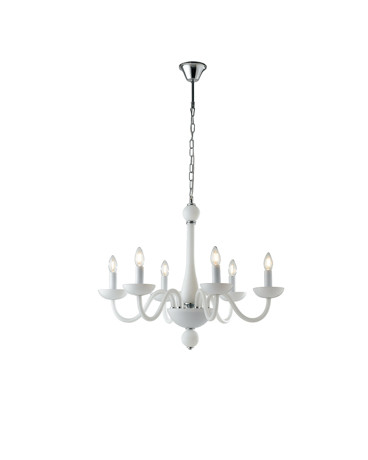 Lampadario ALFIERE in vetro soffiato satinato con finiture cromate, 6 luci - FT-FeelThe