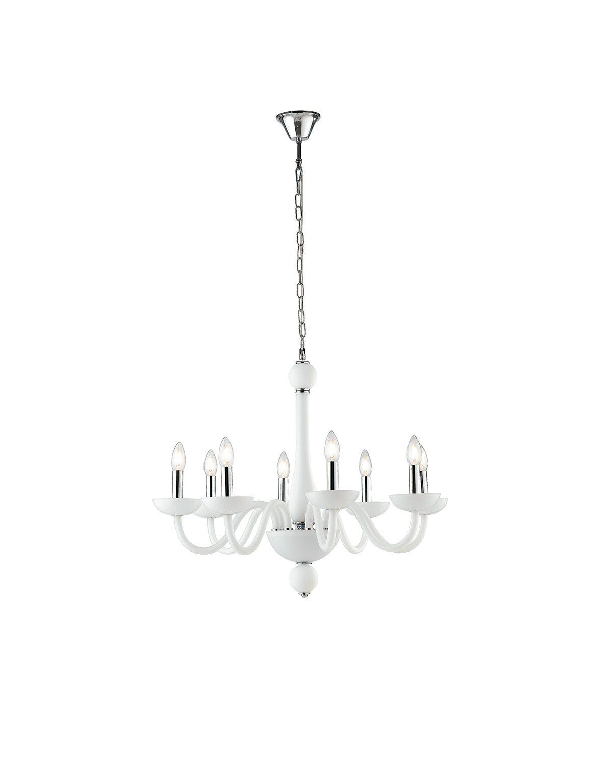 Lampadario ALFIERE in vetro soffiato satinato e finiture cromo, 8 luci - FT-FeelThe