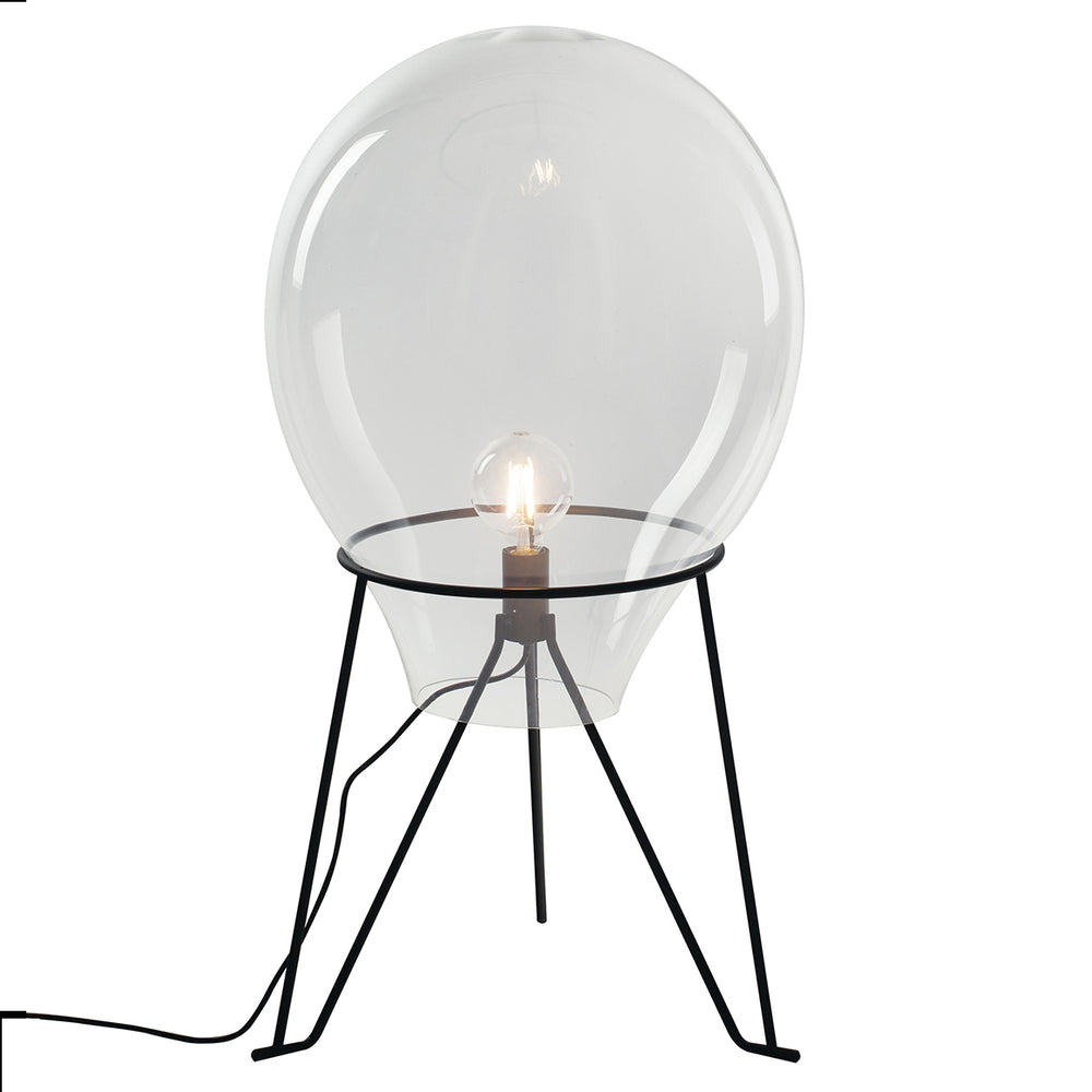 Lámpara de sobremesa AZUMA en cristal soplado transparente y estructura en metal negro satinado