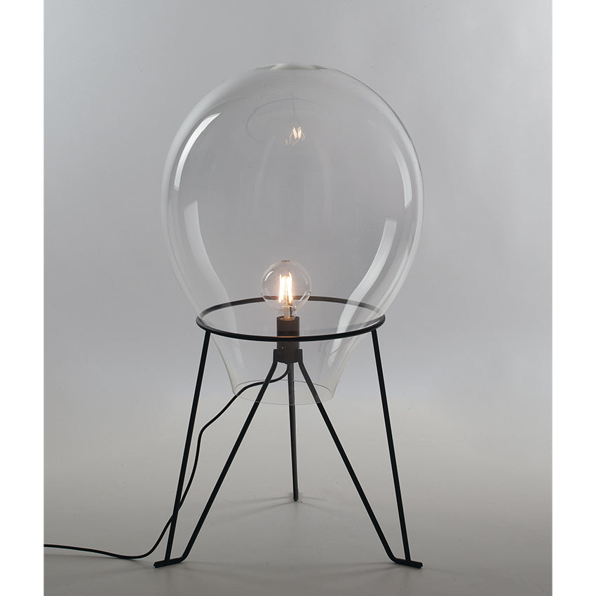 Lámpara de sobremesa AZUMA en cristal soplado transparente y estructura en metal negro satinado
