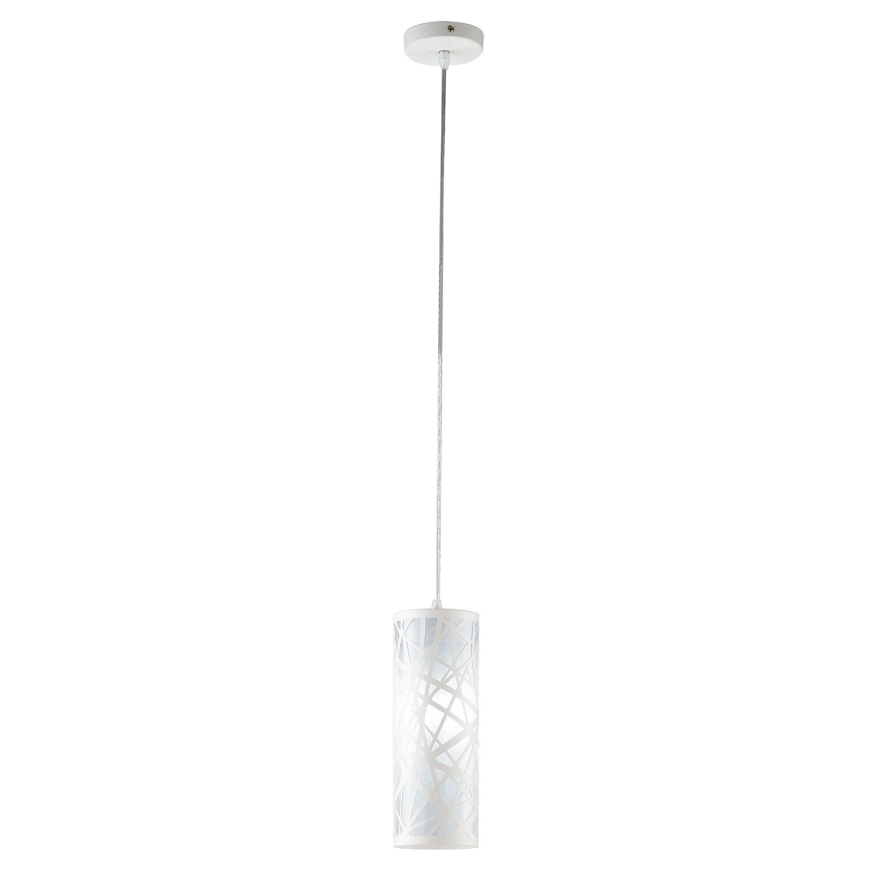 Lámpara colgante BATIK cilíndrica de acero blanco con decoración cortada con láser (1XE27)