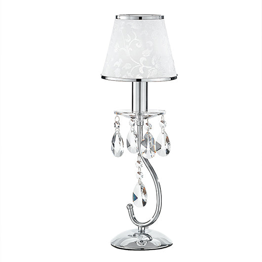 Lampada da tavolo Boeme in metallo cromato con pendenti in cristallo