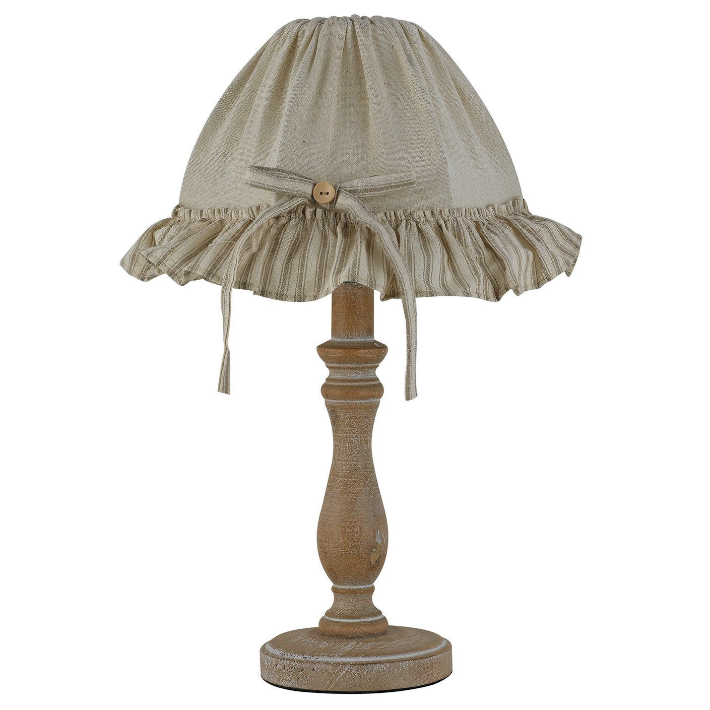 Lámpara de mesa CHERRY en madera natural y pantalla de tela color arena
