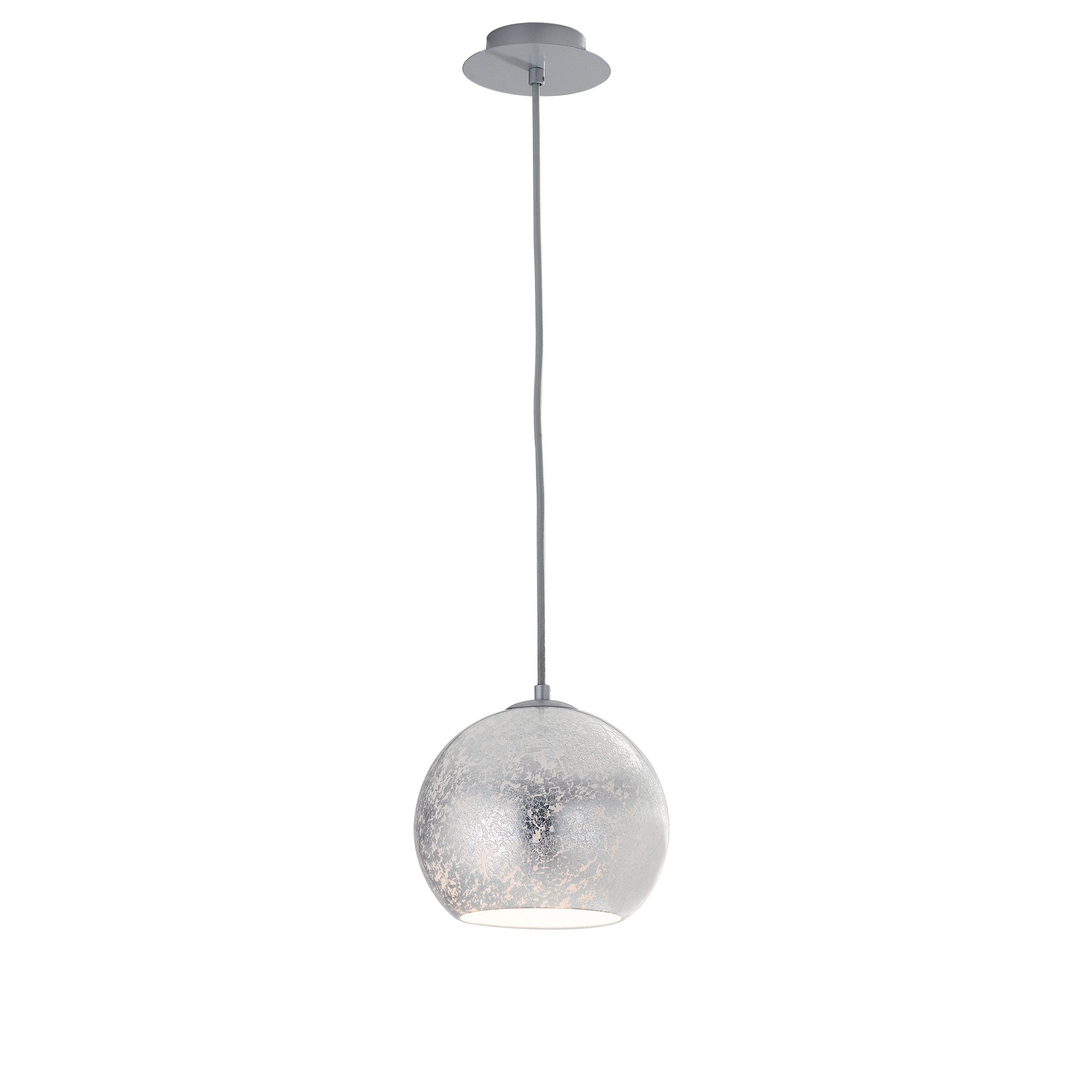 Vanity pendant lamp in glass with silver or gold leaf decoration and gray fabric cable, available in two sizes (1XE27)