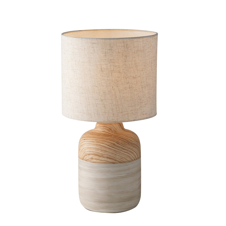 Lampada da tavolo WOODY in ceramica e legno con paralume in tessuto