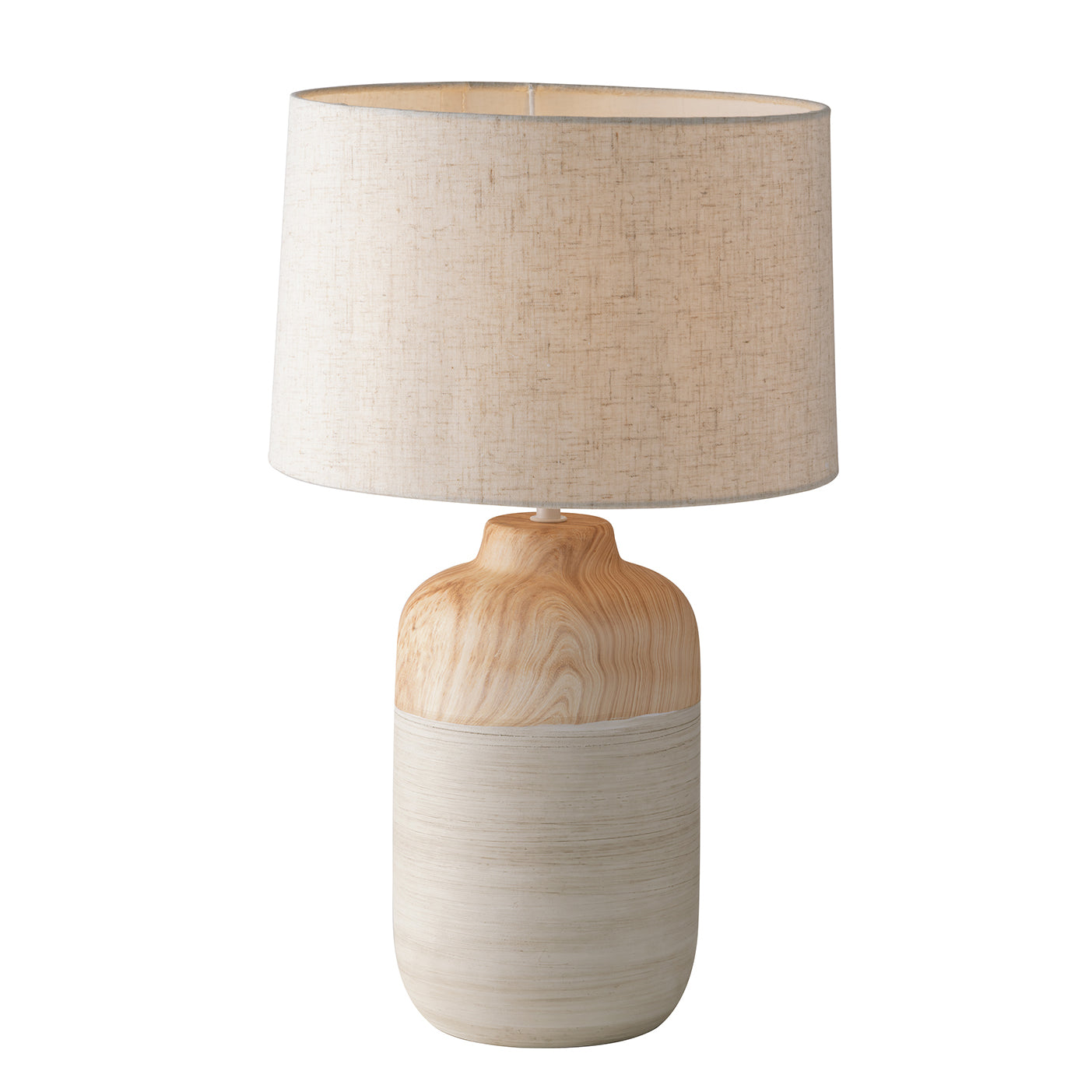 Lampada da tavolo WOODY in ceramica e legno con paralume in tessuto