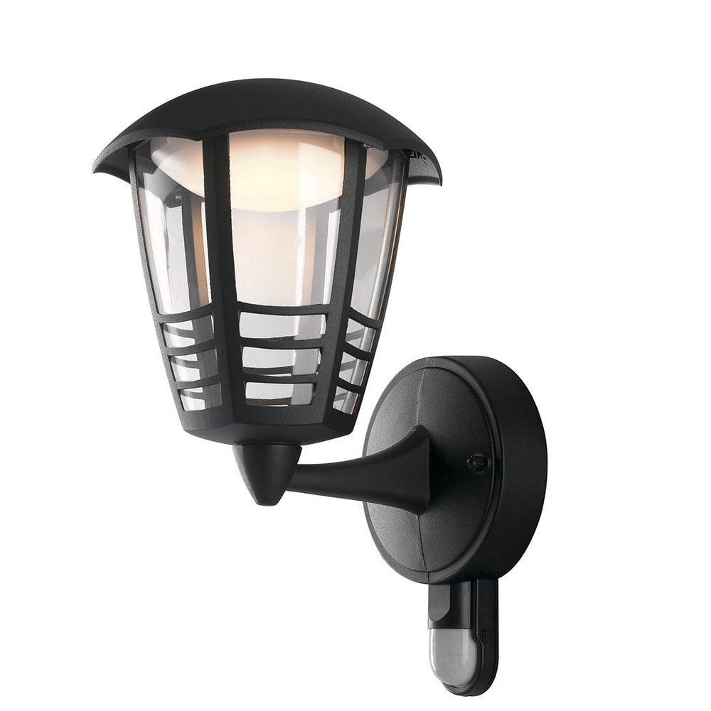Lanterne d'extérieur LED Cloe en aluminium gaufré noir et diffuseur en polycarbonate avec détecteur de mouvement
