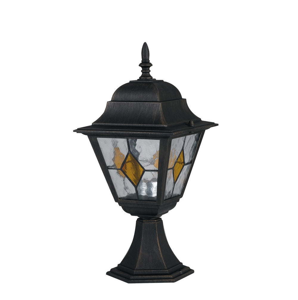 Lampada da tavolo Pisa per esterni in alluminio nero pennellato oro con diffusore in vetro cattedrale (1XE27)
