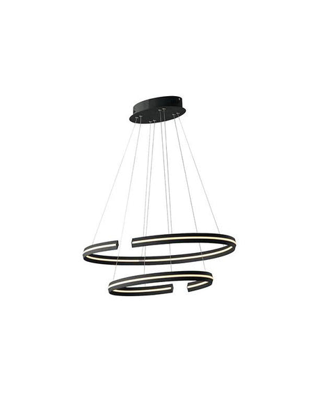 Lampe à suspension LED Clarke 75W avec structure en aluminium noir gaufré et diffuseurs en silicone