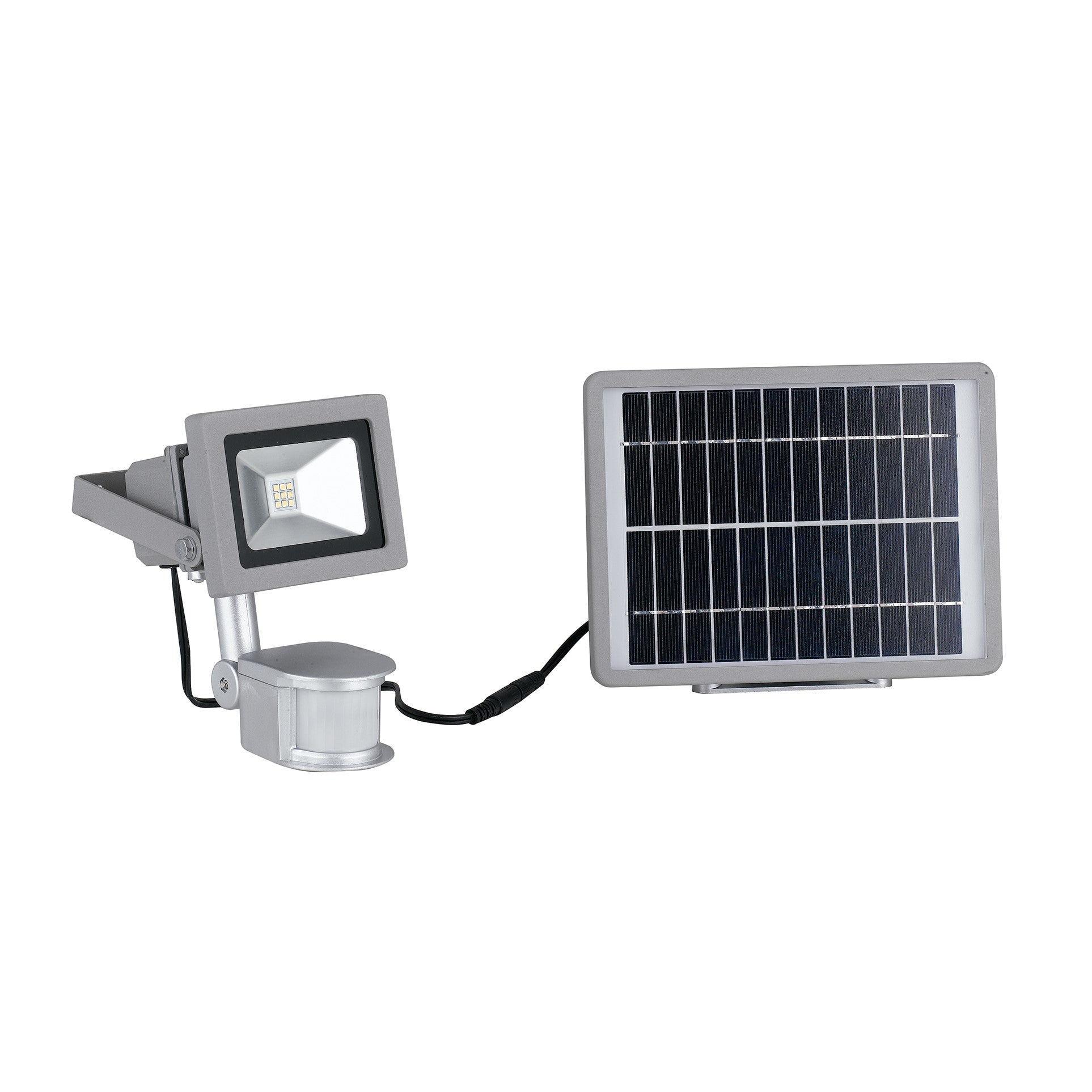 Proiettore per esterni Elios in alluminio silver, con pannello solare incluso e sensore di movimento regolabile integrato