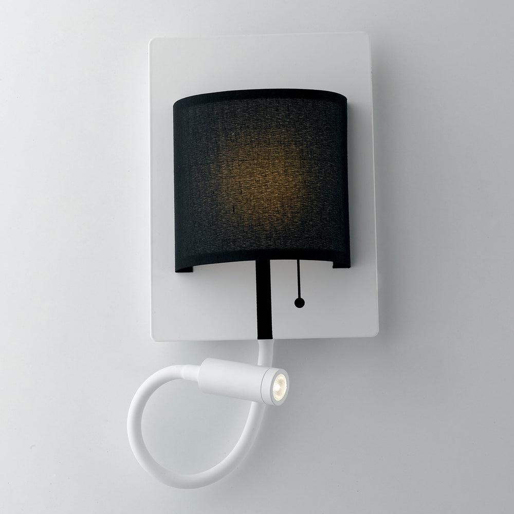 Aplique de pared LED POP en metal y pantalla de tela con luz de lectura orientable
