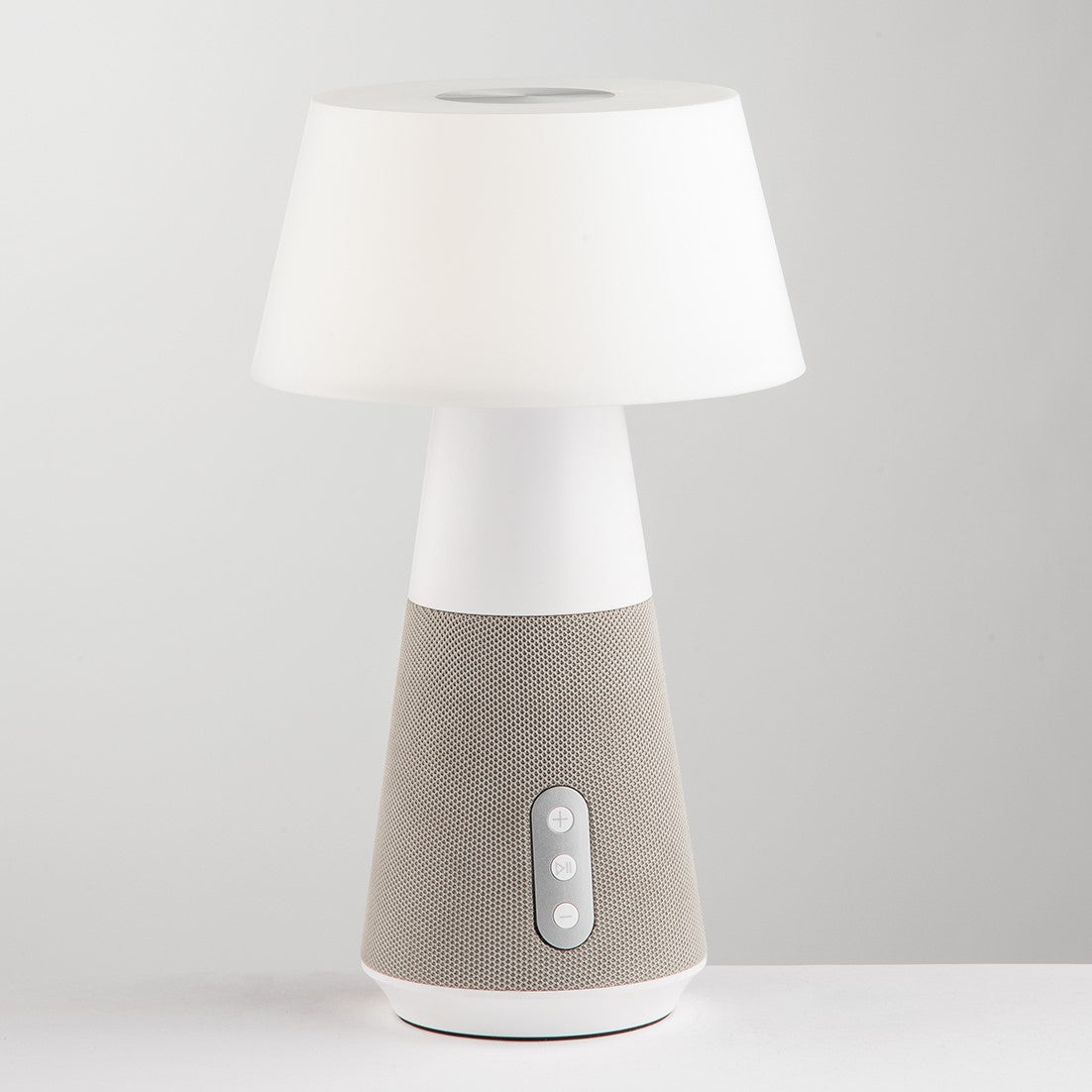 Lámpara de mesa LED DECIBEL recargable, con dimmer y altavoz bluetooth