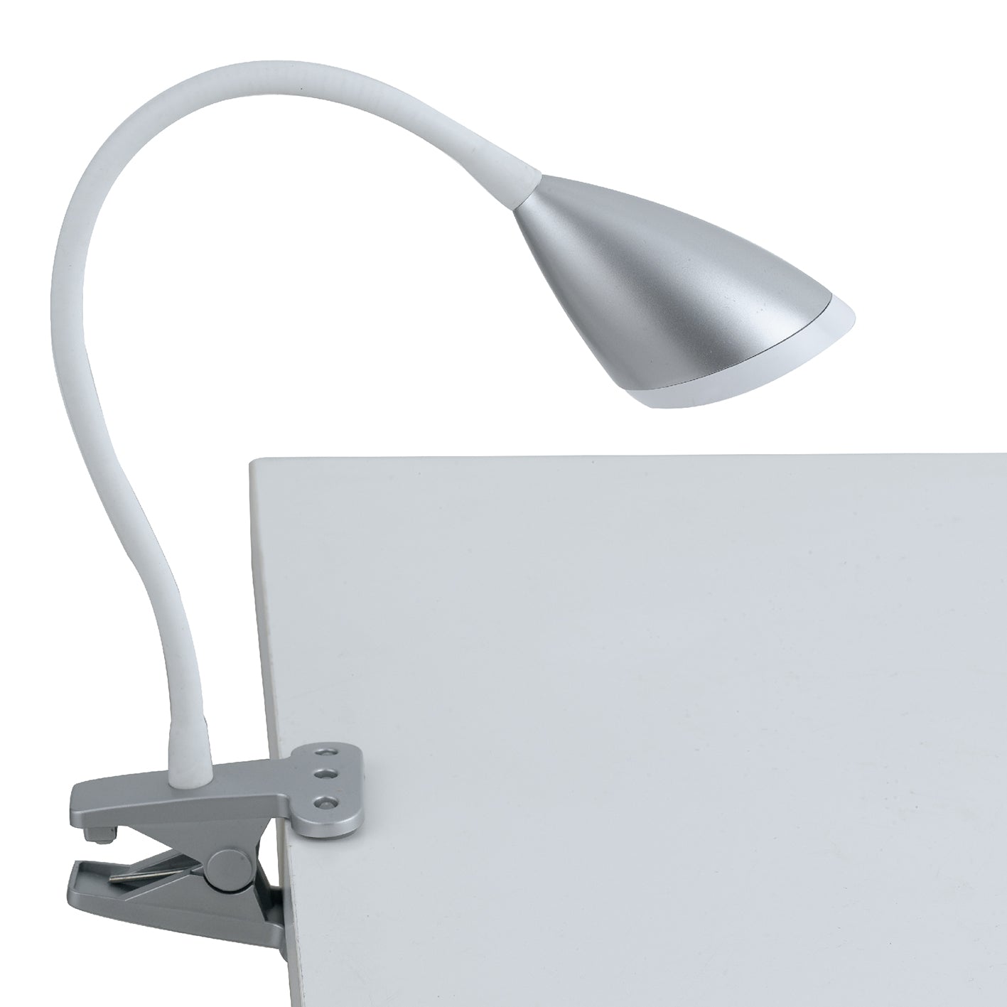 Lampada da tavolo LED HEGEL in metallo con pinza e diffusore flessibile
