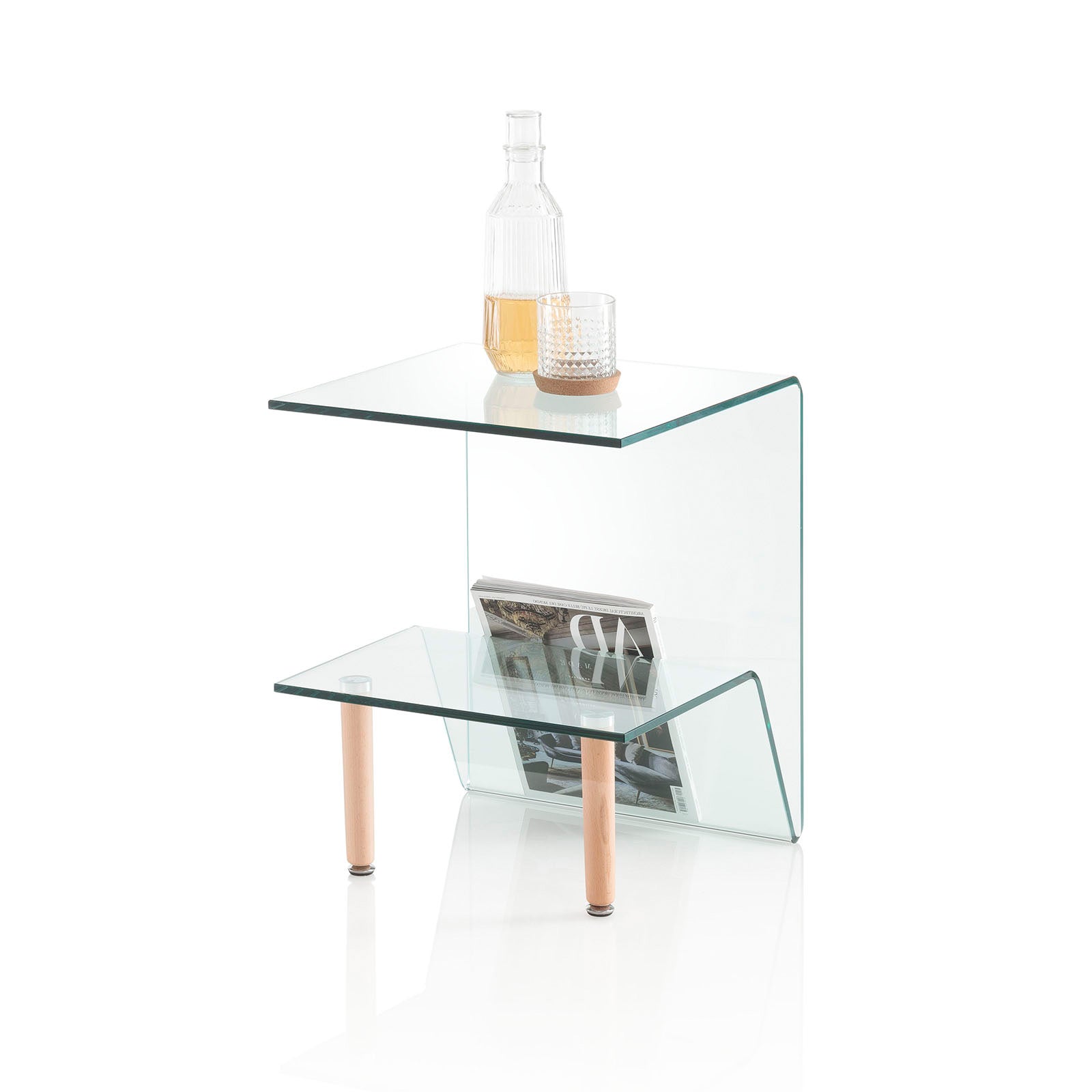 Table basse TEASPOT en verre avec porte-revues