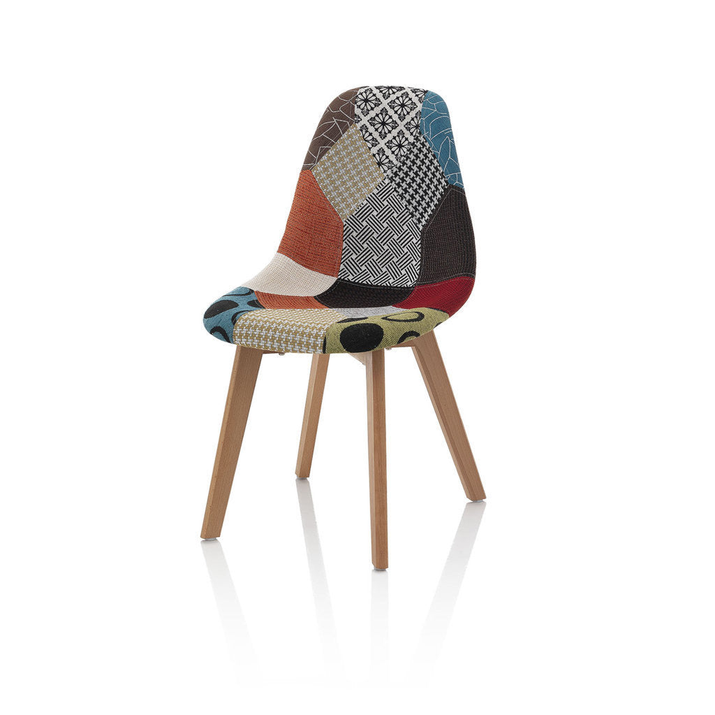 Conjunto de 4 sillas patchwork MOSAICO en madera y tela.