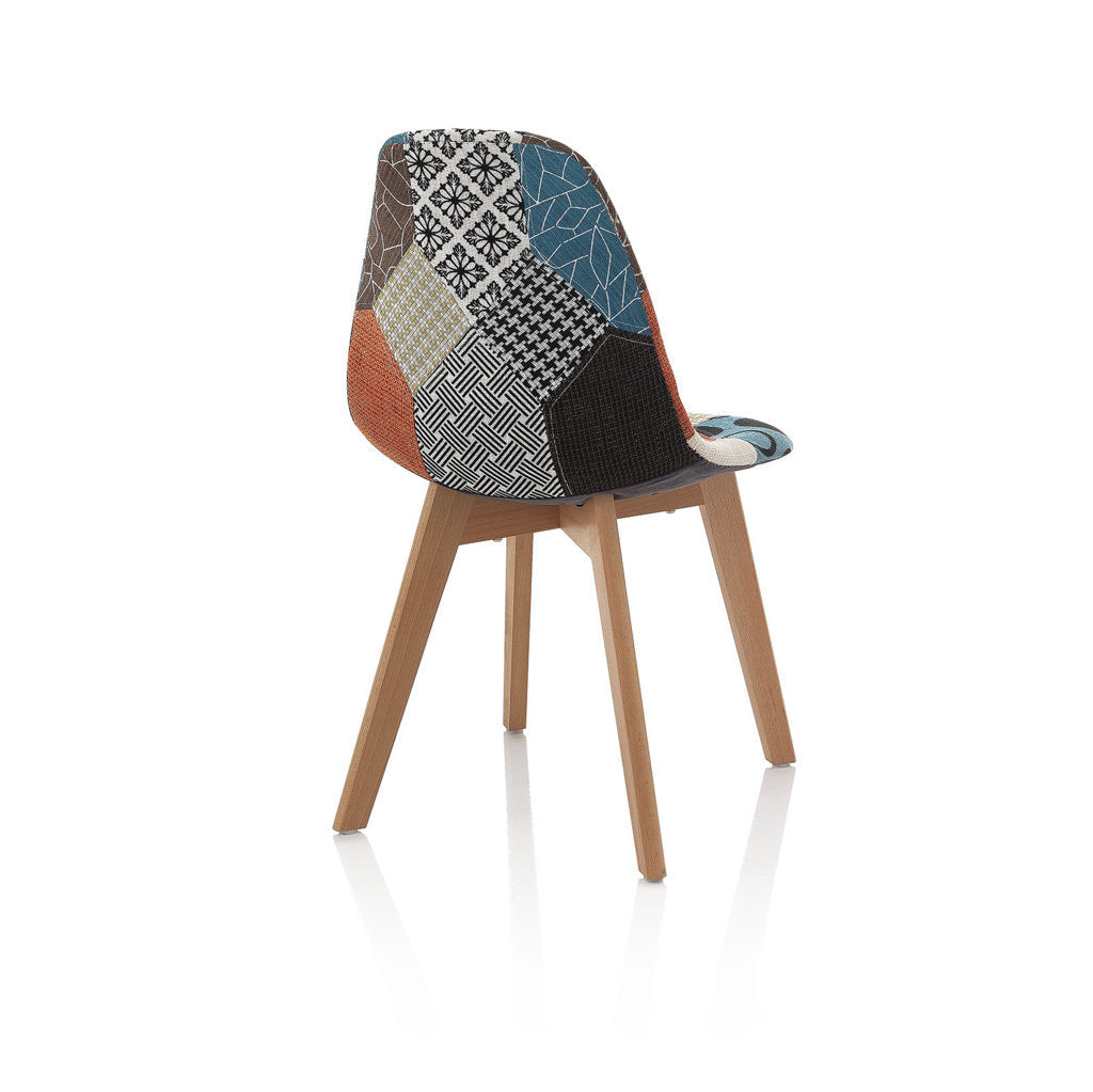 Conjunto de 4 sillas patchwork MOSAICO en madera y tela.