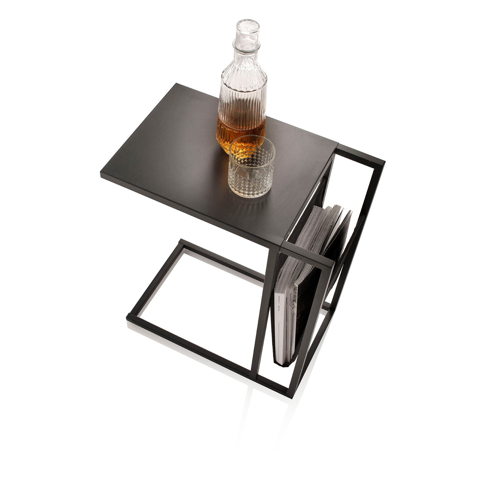 Table basse DELTA en métal avec vide-poche en tissu